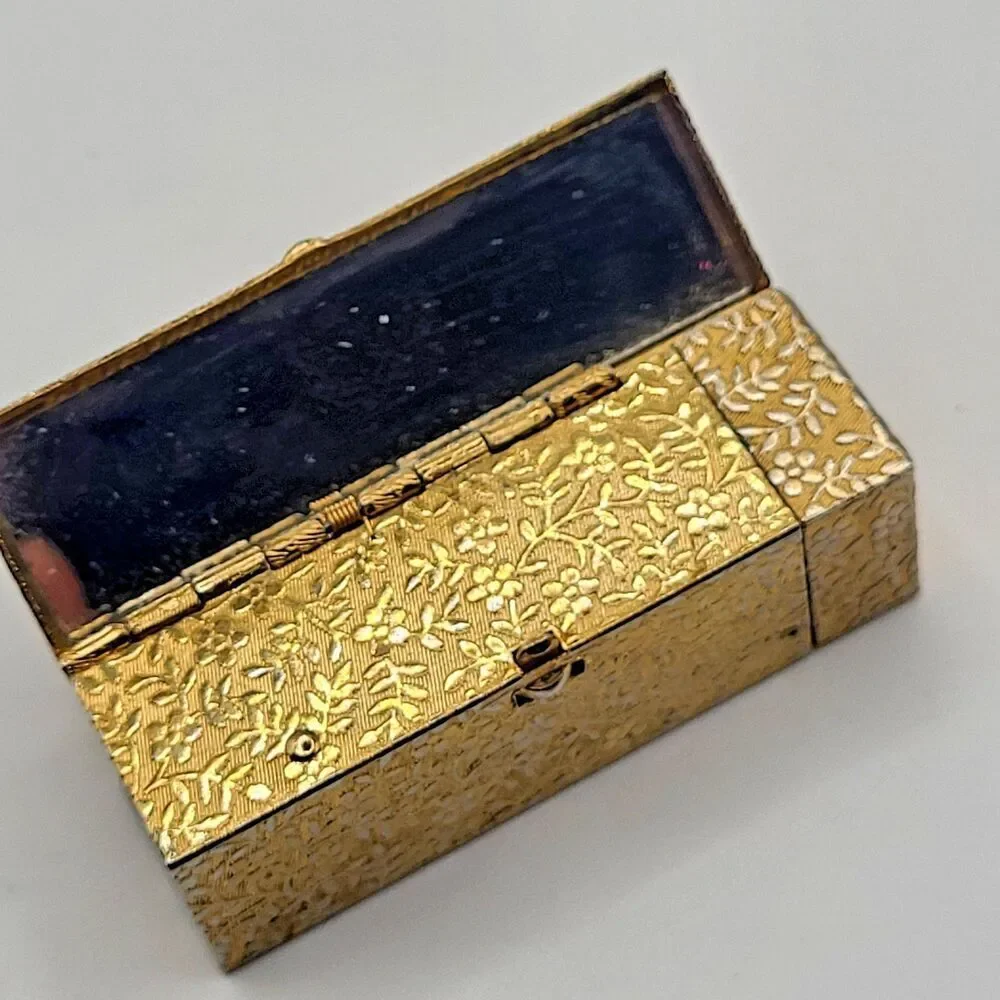 Vintage 50's Avon Gold Tone Metal Lipstick Case w. Mirror Floral Stamping 2in
